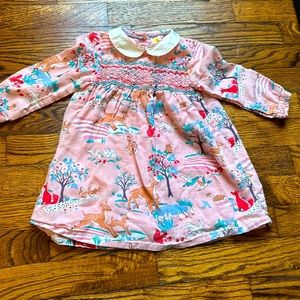 Lined mini Boden smocked dress wildlife deer bunnies collared dress